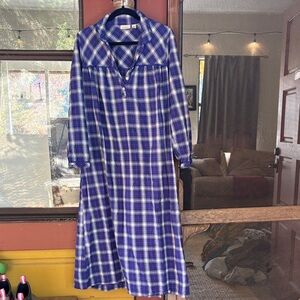 Blue Plaid Long Sleeve Flannel nightgown